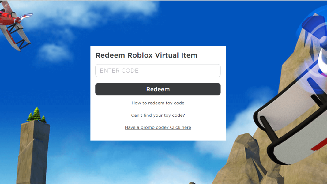 roblox code redeem page