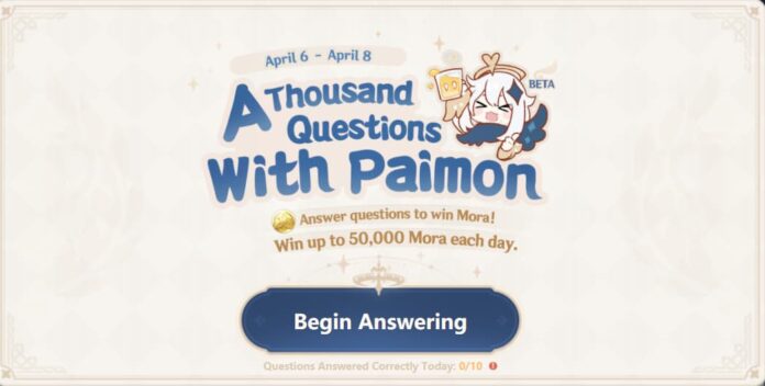 A Thousand Questions With Paimon Quiz Event Answers Genshin Impact Touch Tap Play