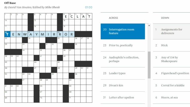 Interrogation room feature Crossword clue help Touch Tap Play