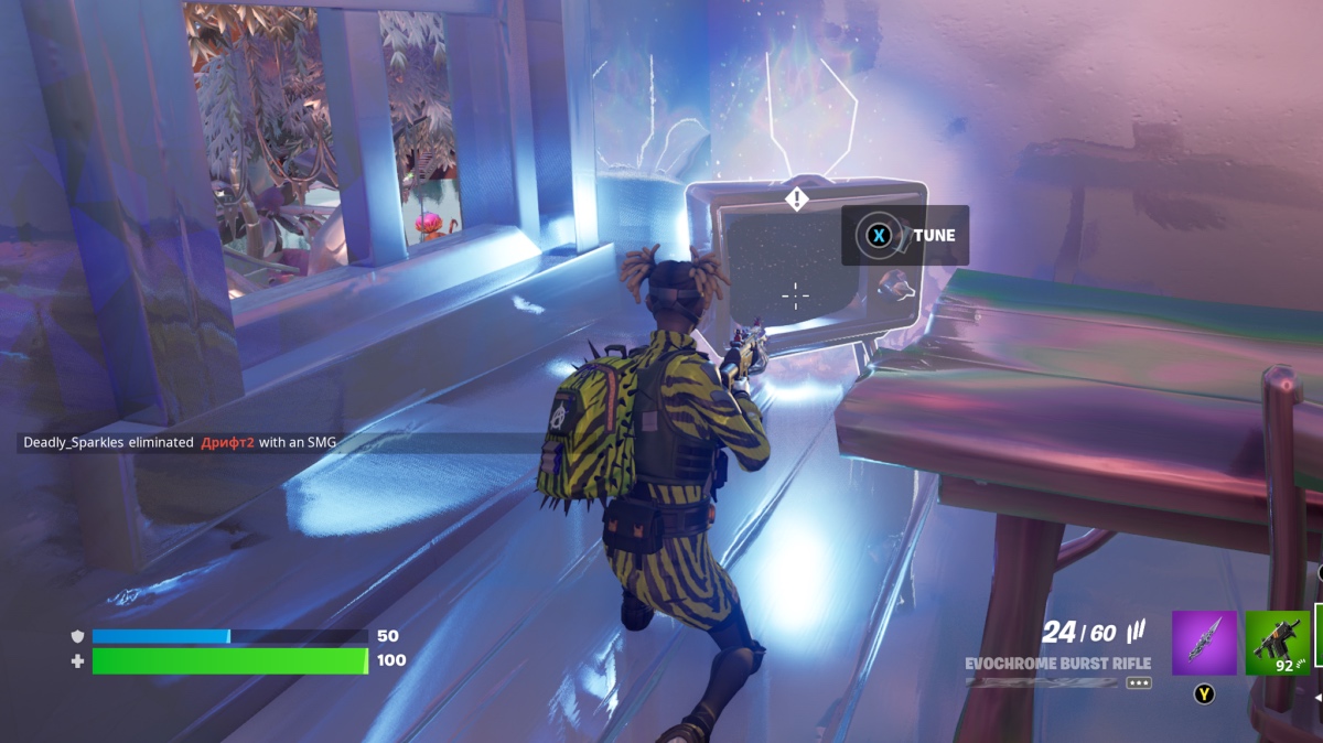 Tuning the TV as Bytes in Fortnite (screenshot by Touch Tap Play)