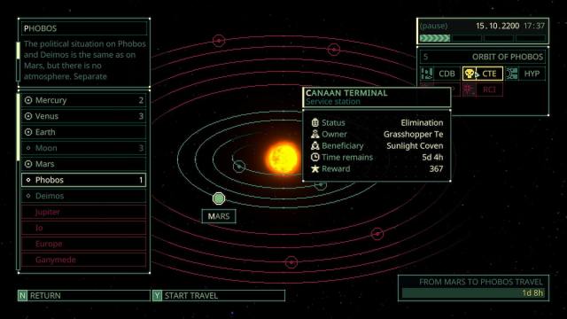Selecting missions on Phobos in Quasimorph